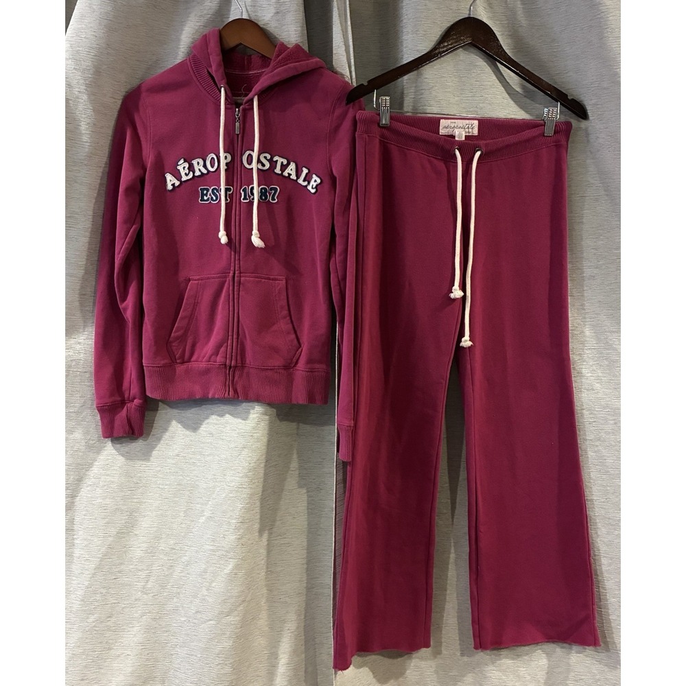 Y2K Aeropostale Pink Spell Out Sweat Set Medium Jacket And Small Pants Preppy